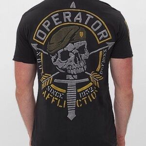 Affliction Operator Speed Green Beret T Shirt XL Skull Distressed Y2K NWT